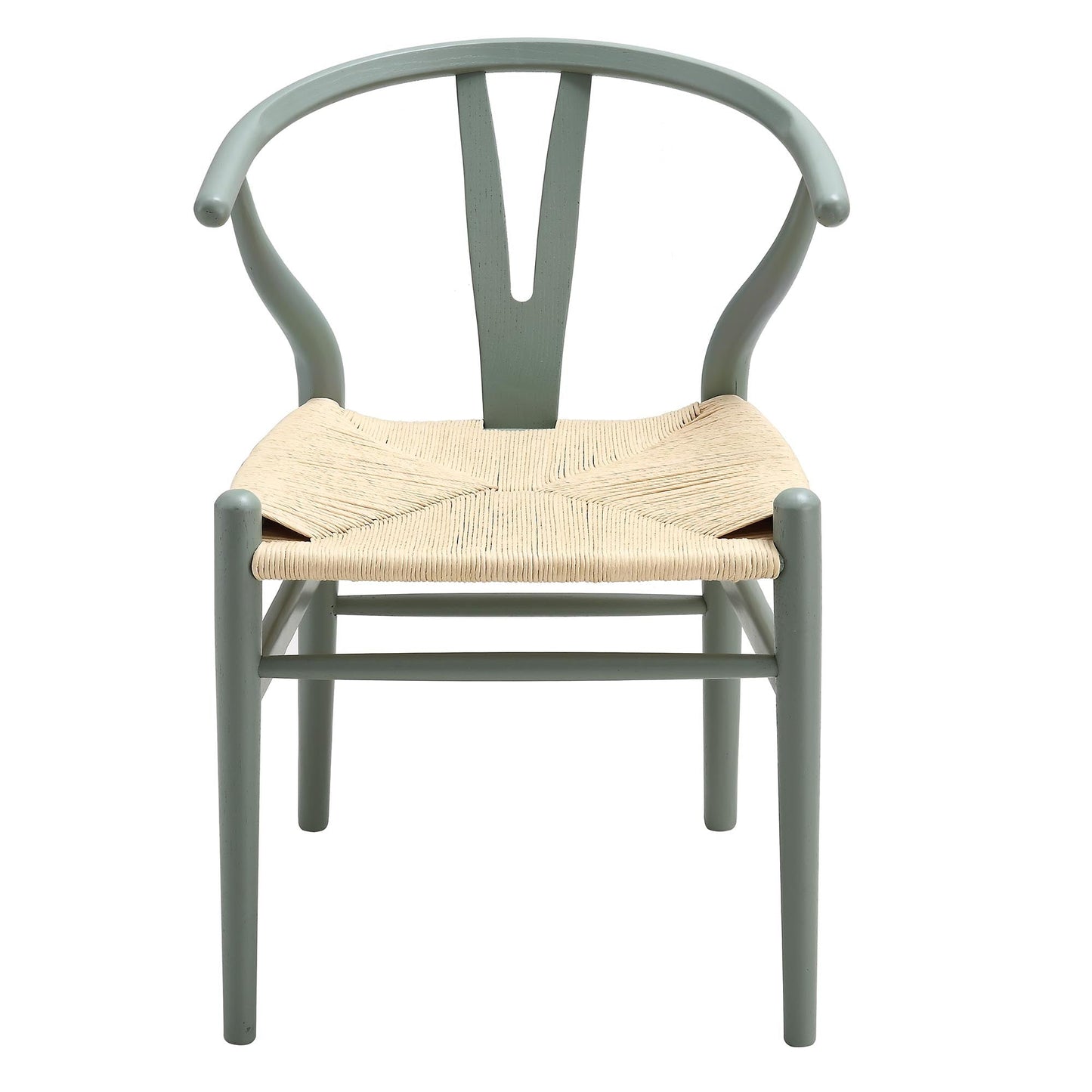 Chaise de salle à manger Hansel en bois tressé naturel, cadre vert sauge
