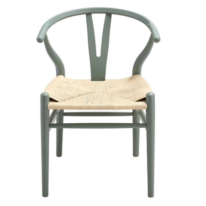 Chaise de salle à manger Hansel en bois tressé naturel, cadre vert sauge