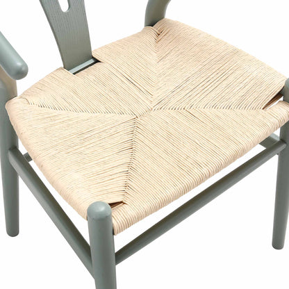 Chaise de salle à manger Hansel en bois tressé naturel, cadre vert sauge
