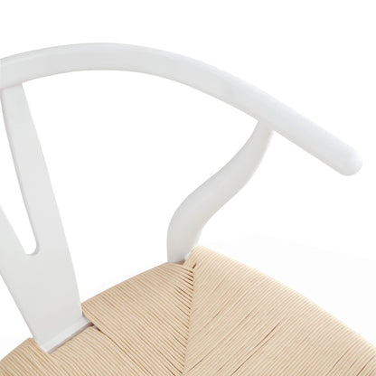 Chaise de salle à manger Hansel en bois tressé naturel, cadre blanc