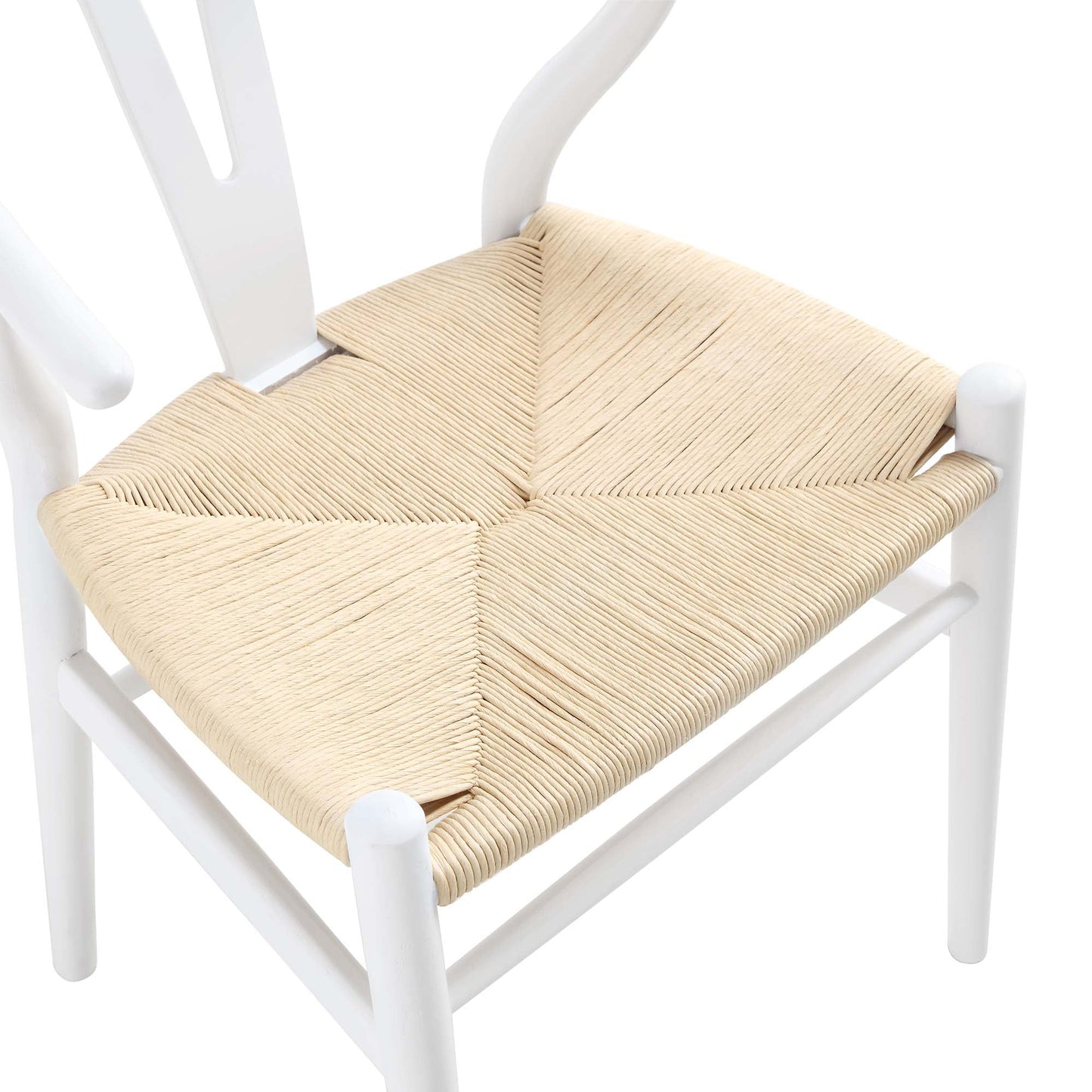 Chaise de salle à manger Hansel en bois tressé naturel, cadre blanc