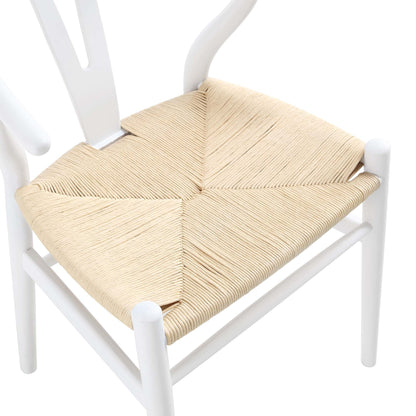 Chaise de salle à manger Hansel en bois tressé naturel, cadre blanc