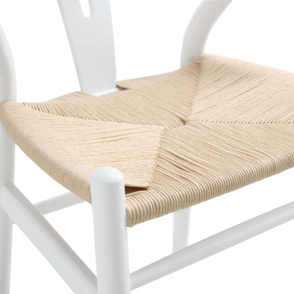 Chaise de salle à manger Hansel en bois tressé naturel, cadre blanc