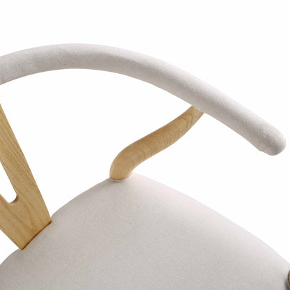 Chaise de salle à manger rembourrée Hansel, tissu beige et cadre naturel