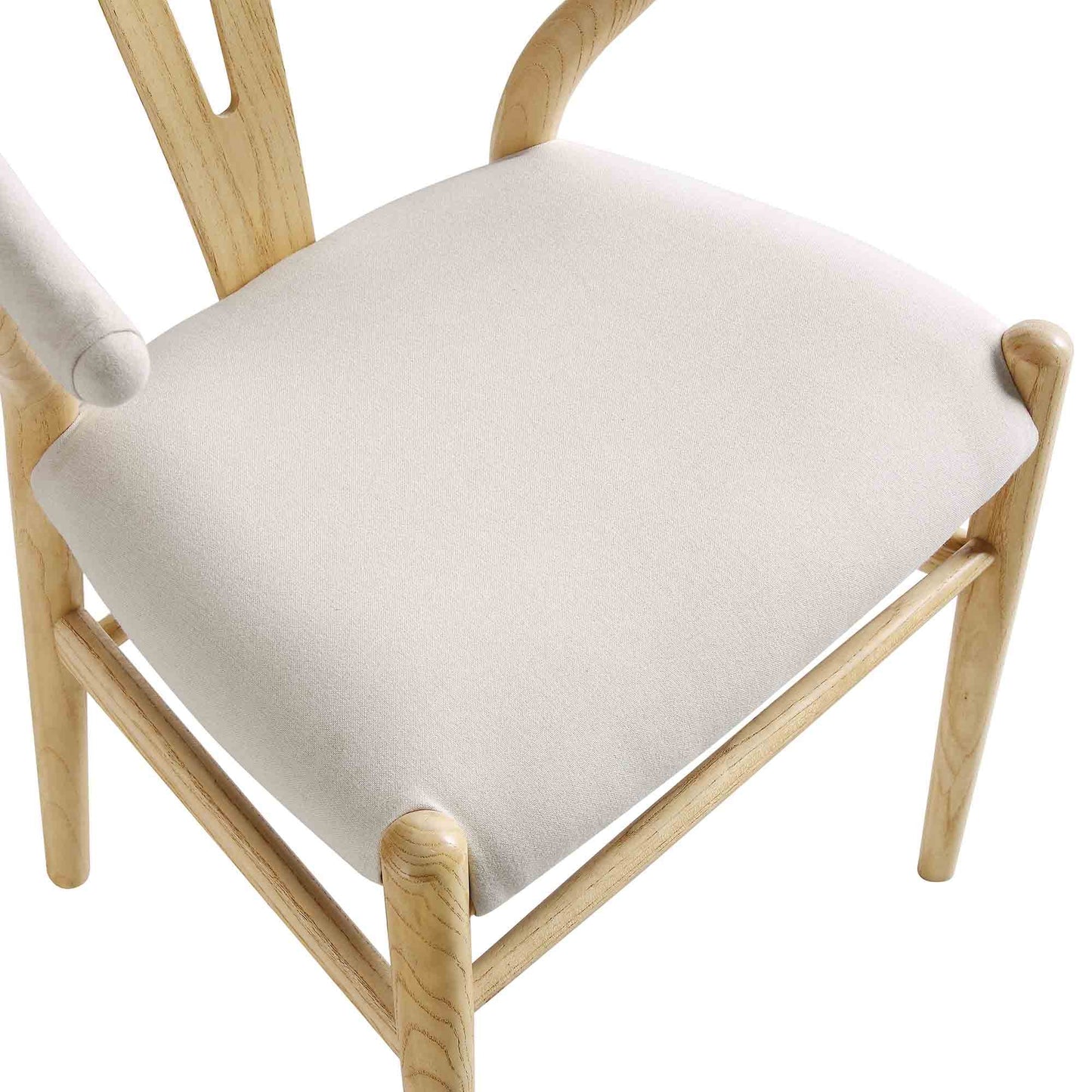 Chaise de salle à manger rembourrée Hansel, tissu beige et cadre naturel
