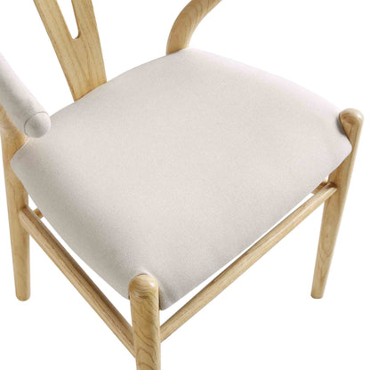 Chaise de salle à manger rembourrée Hansel, tissu beige et cadre naturel