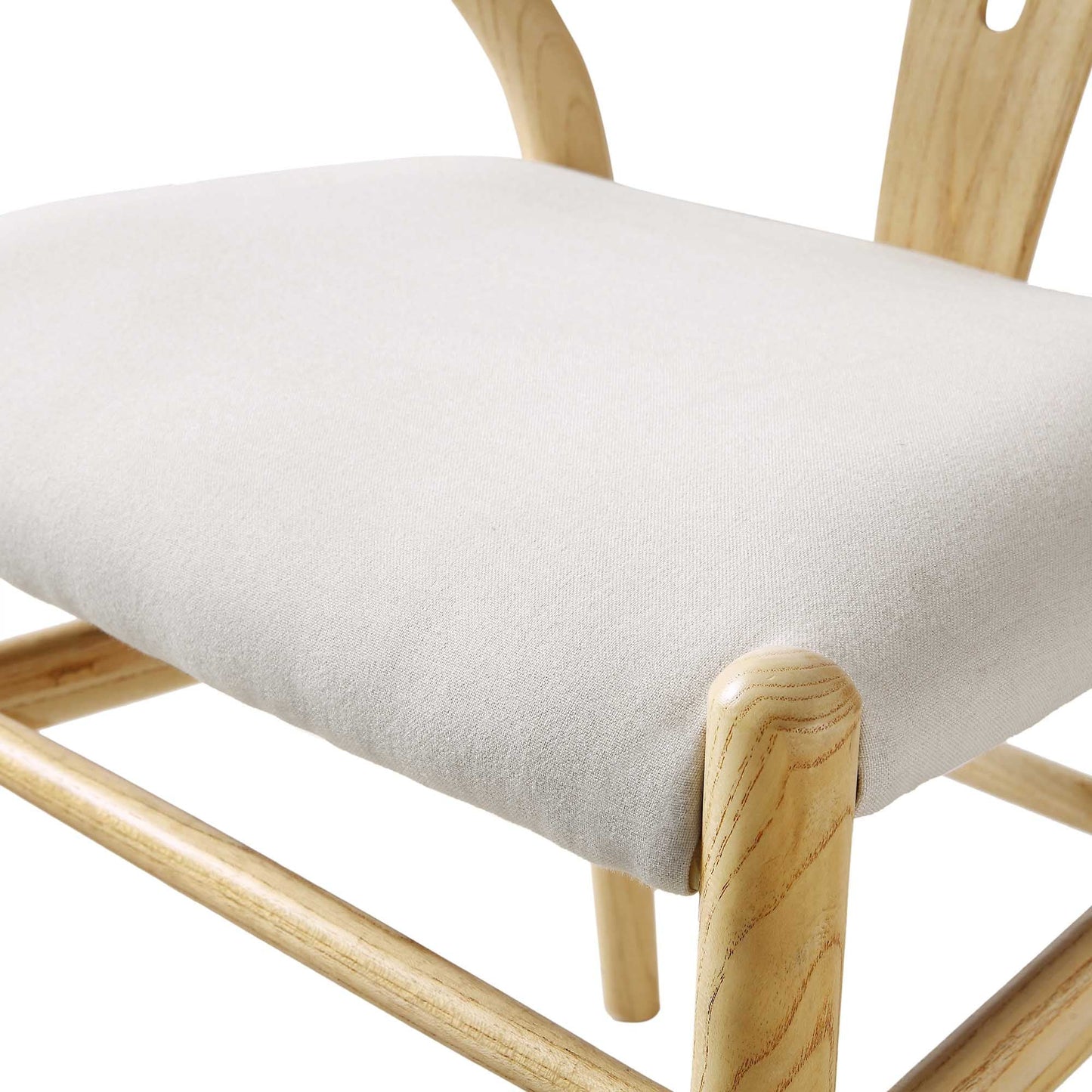 Chaise de salle à manger rembourrée Hansel, tissu beige et cadre naturel