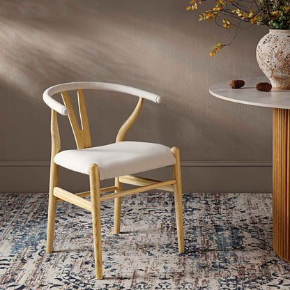 Chaise de salle à manger rembourrée Hansel, tissu beige et cadre naturel