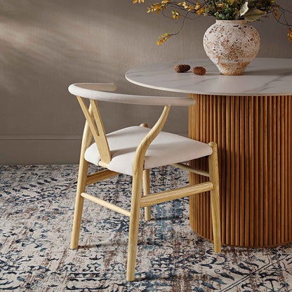 Chaise de salle à manger rembourrée Hansel, tissu beige et cadre naturel