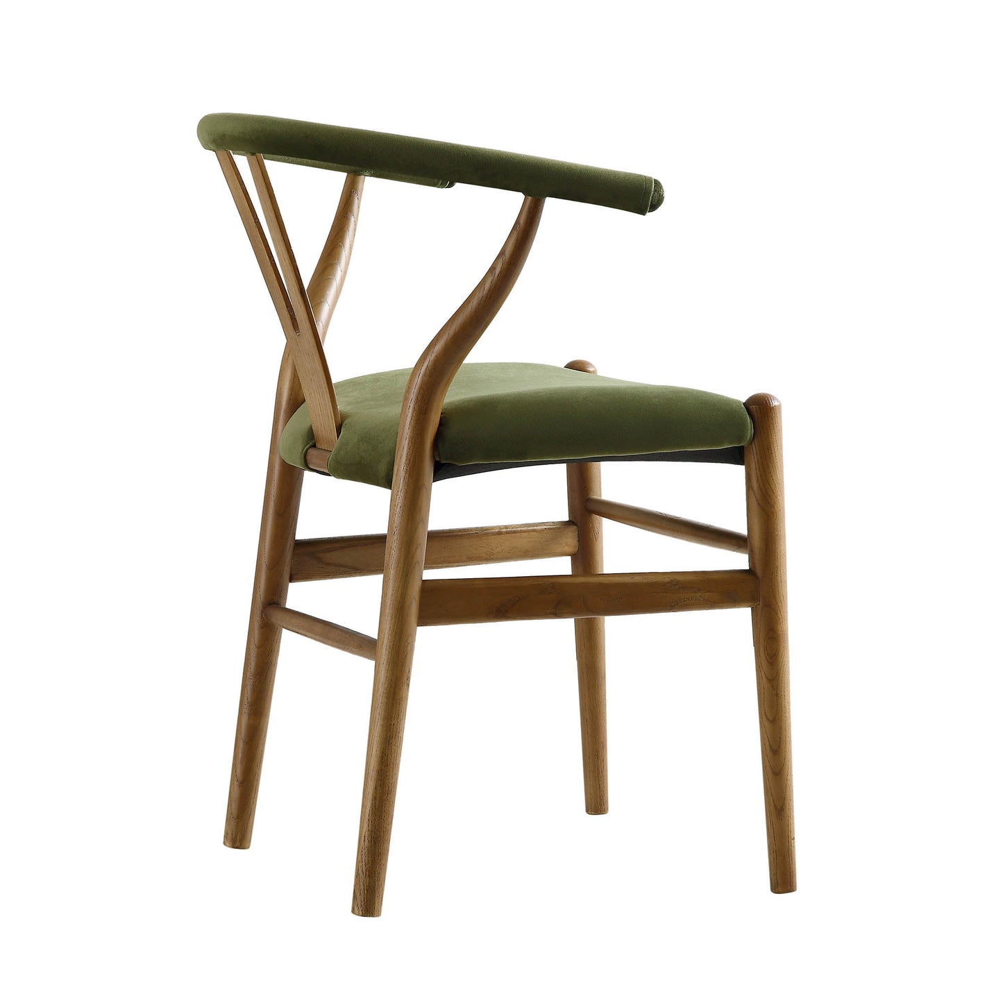 Chaise de salle à manger rembourrée Hansel, velours vert mousse et cadre en noyer clair