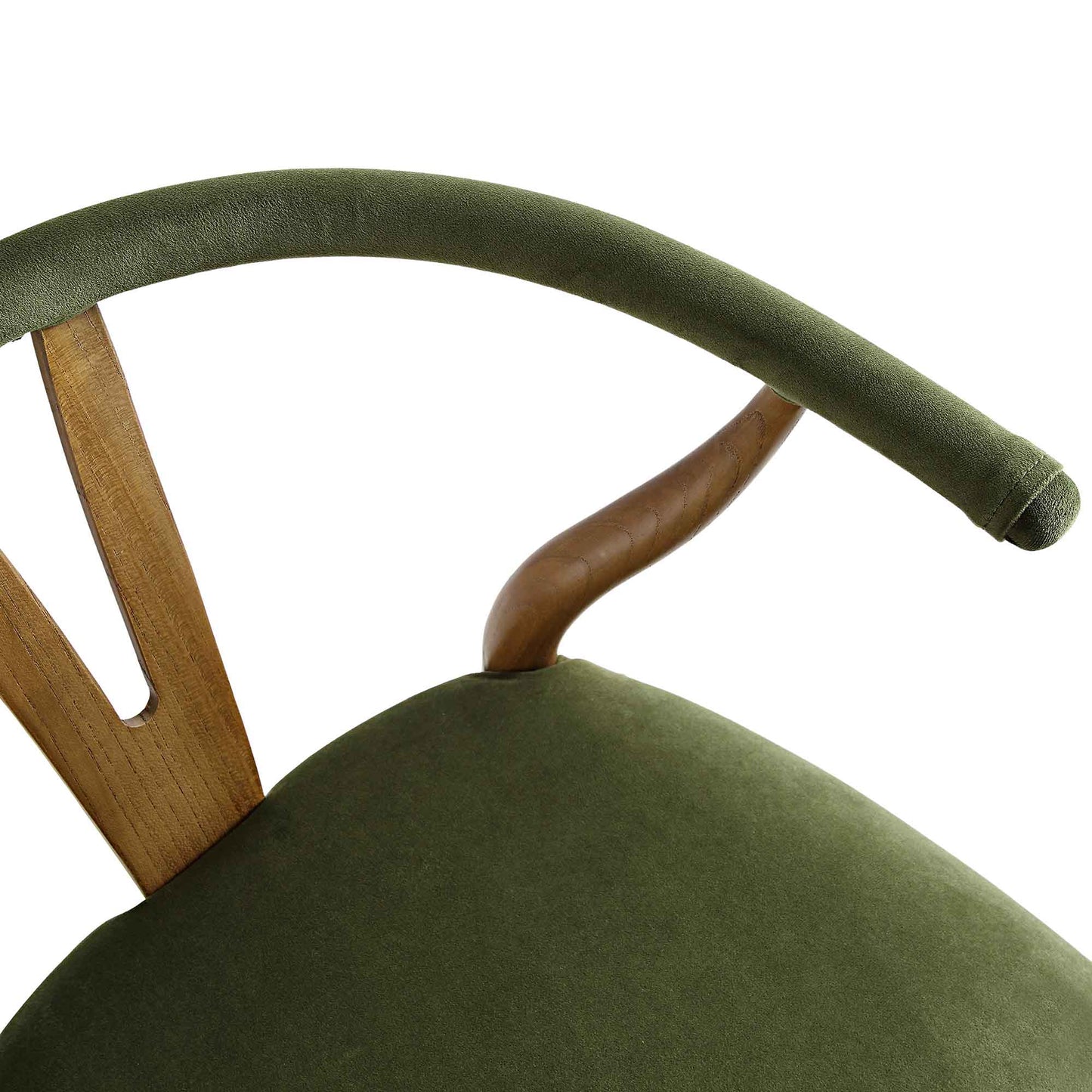 Chaise de salle à manger rembourrée Hansel, velours vert mousse et cadre en noyer clair