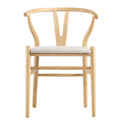 Chaise de salle à manger en bois Hansel, boucle blanc ivoire et cadre naturel