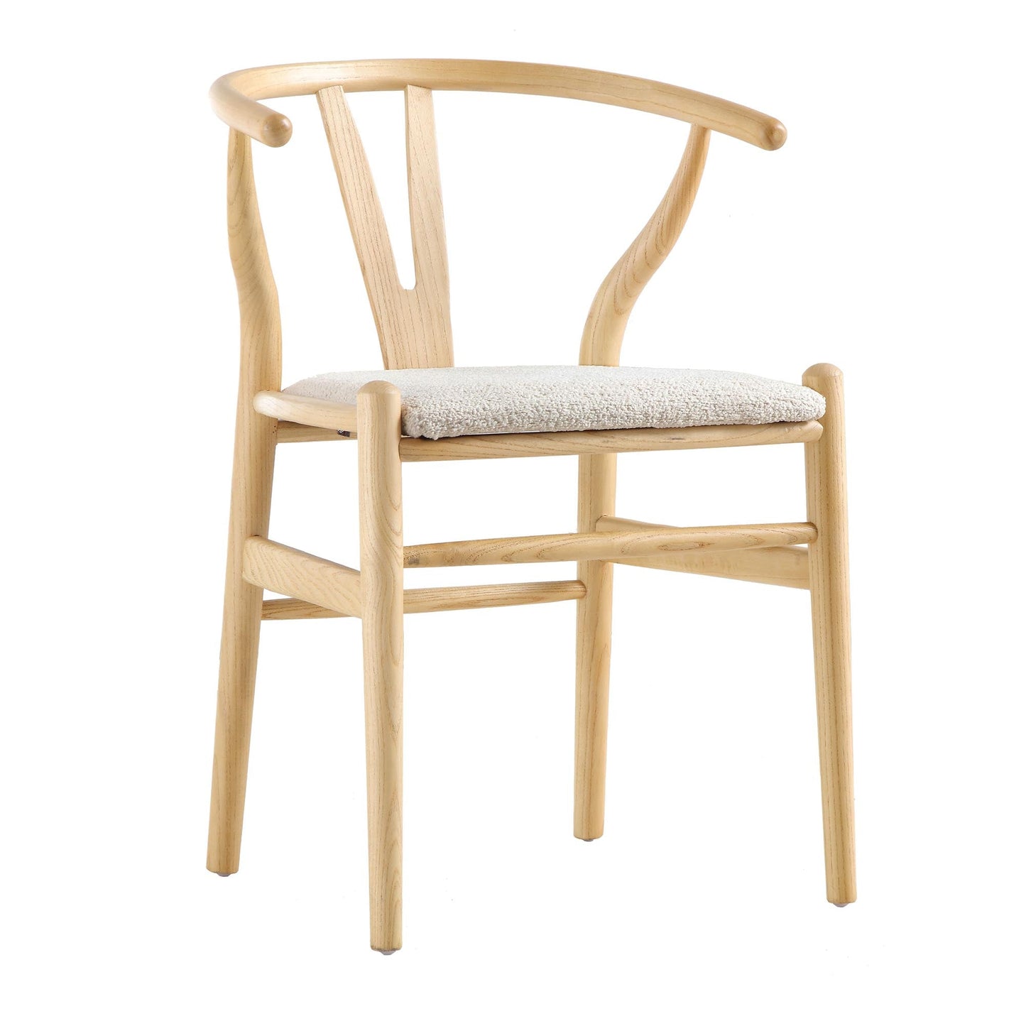 Chaise de salle à manger en bois Hansel, boucle blanc ivoire et cadre naturel