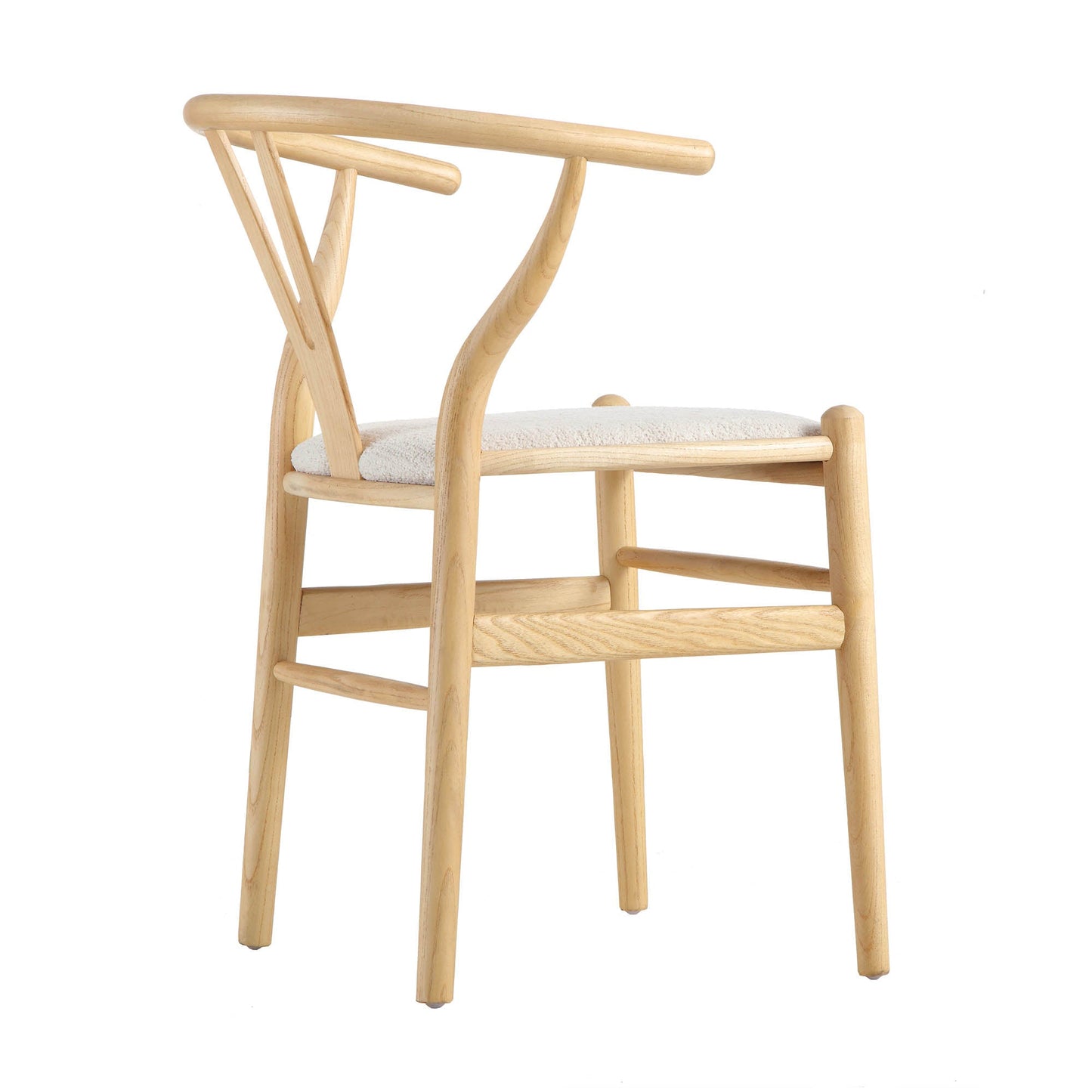 Chaise de salle à manger en bois Hansel, boucle blanc ivoire et cadre naturel