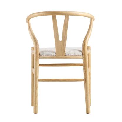 Chaise de salle à manger en bois Hansel, boucle blanc ivoire et cadre naturel