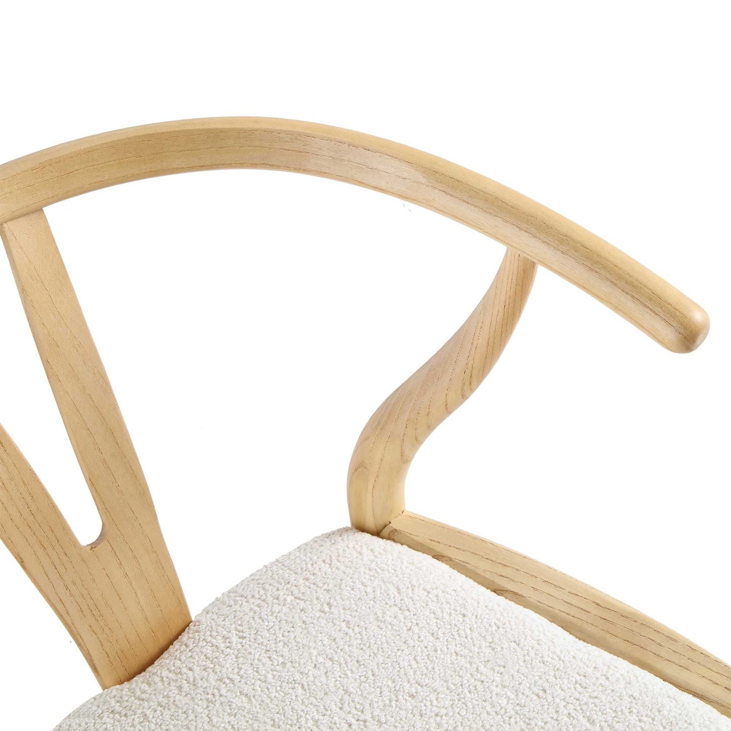 Chaise de salle à manger en bois Hansel, boucle blanc ivoire et cadre naturel