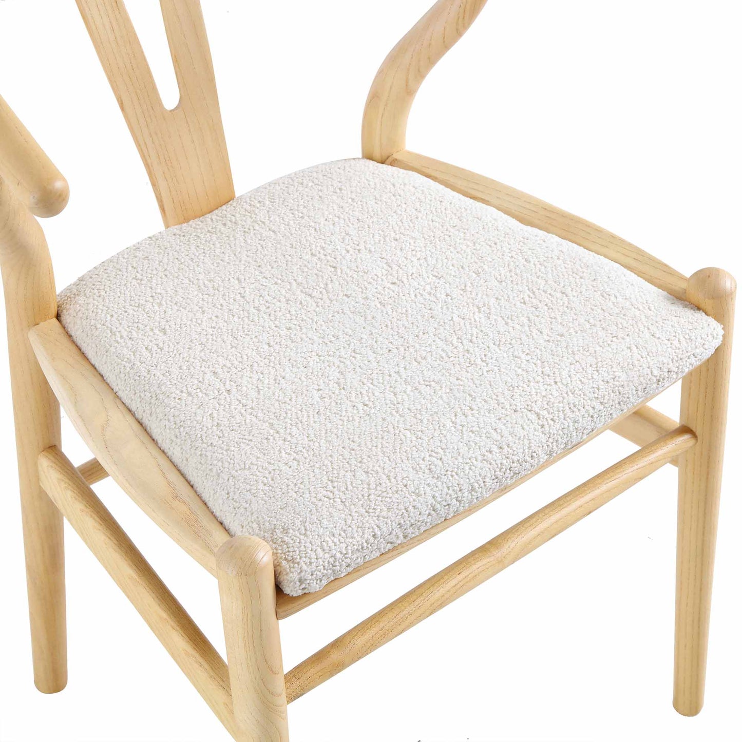 Chaise de salle à manger en bois Hansel, boucle blanc ivoire et cadre naturel