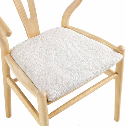 Chaise de salle à manger en bois Hansel, boucle blanc ivoire et cadre naturel