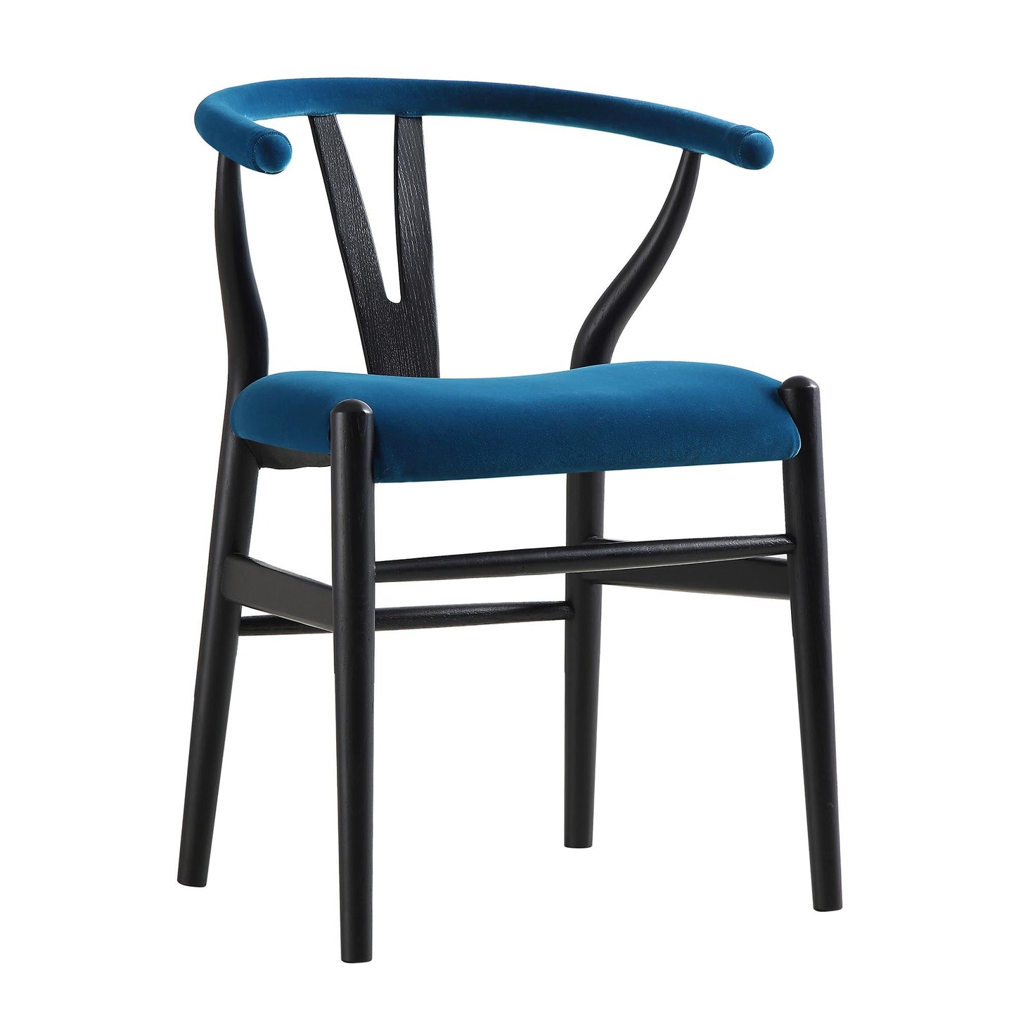 Chaise de salle à manger rembourrée Hansel, velours bleu et cadre noir