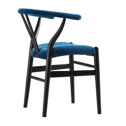 Chaise de salle à manger rembourrée Hansel, velours bleu et cadre noir