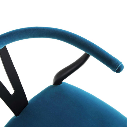 Chaise de salle à manger rembourrée Hansel, velours bleu et cadre noir