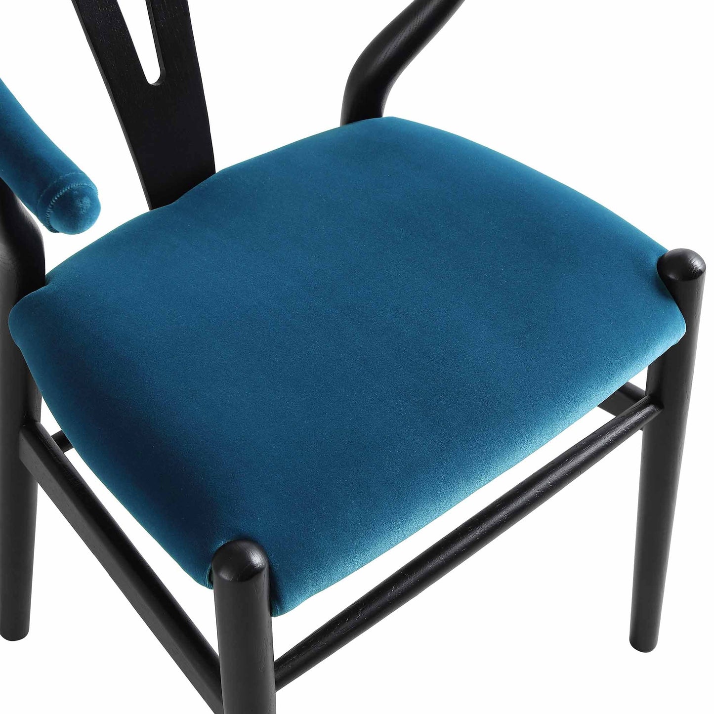 Chaise de salle à manger rembourrée Hansel, velours bleu et cadre noir