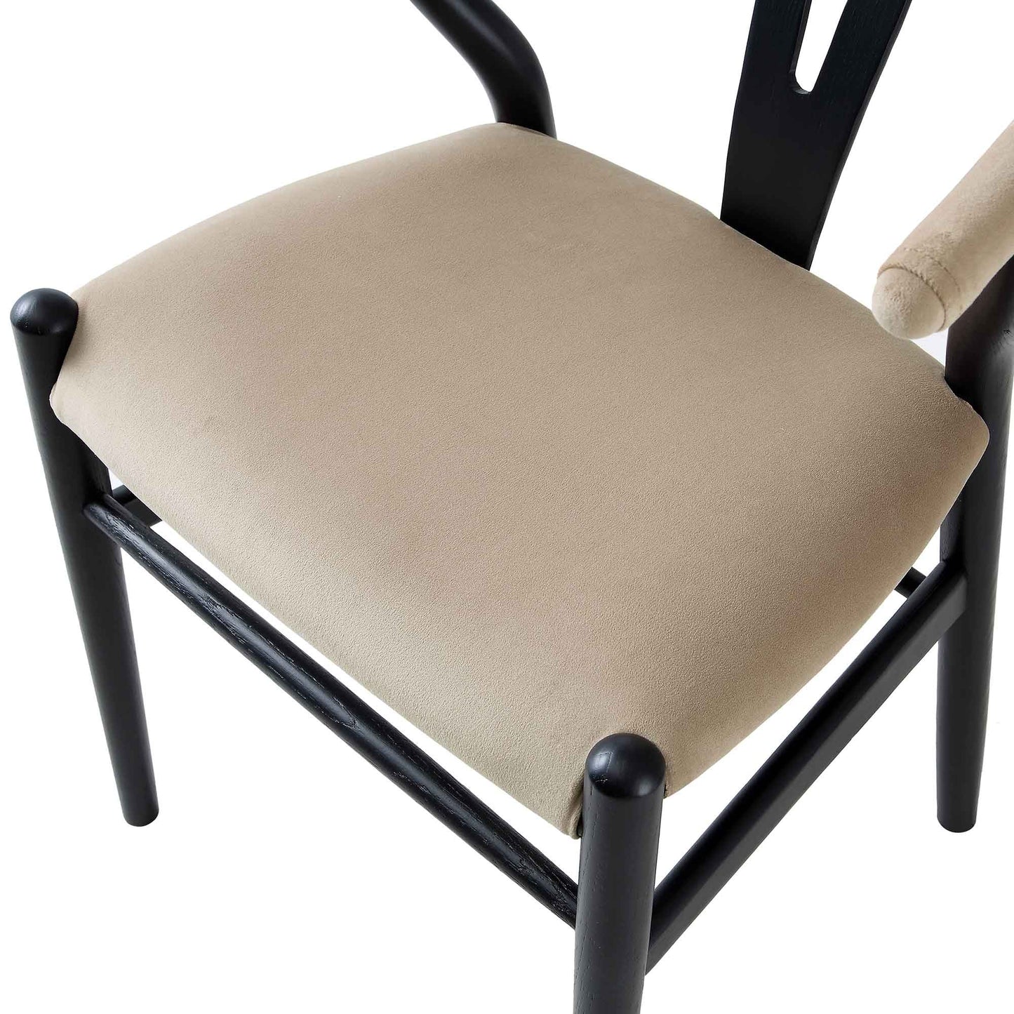 Chaise de salle à manger rembourrée Hansel, velours taupe et cadre noir