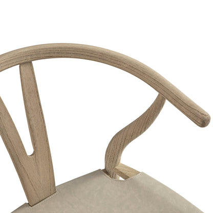 Chaise de salle à manger Hansel, structure en orme patiné et assise en similicuir gris clair