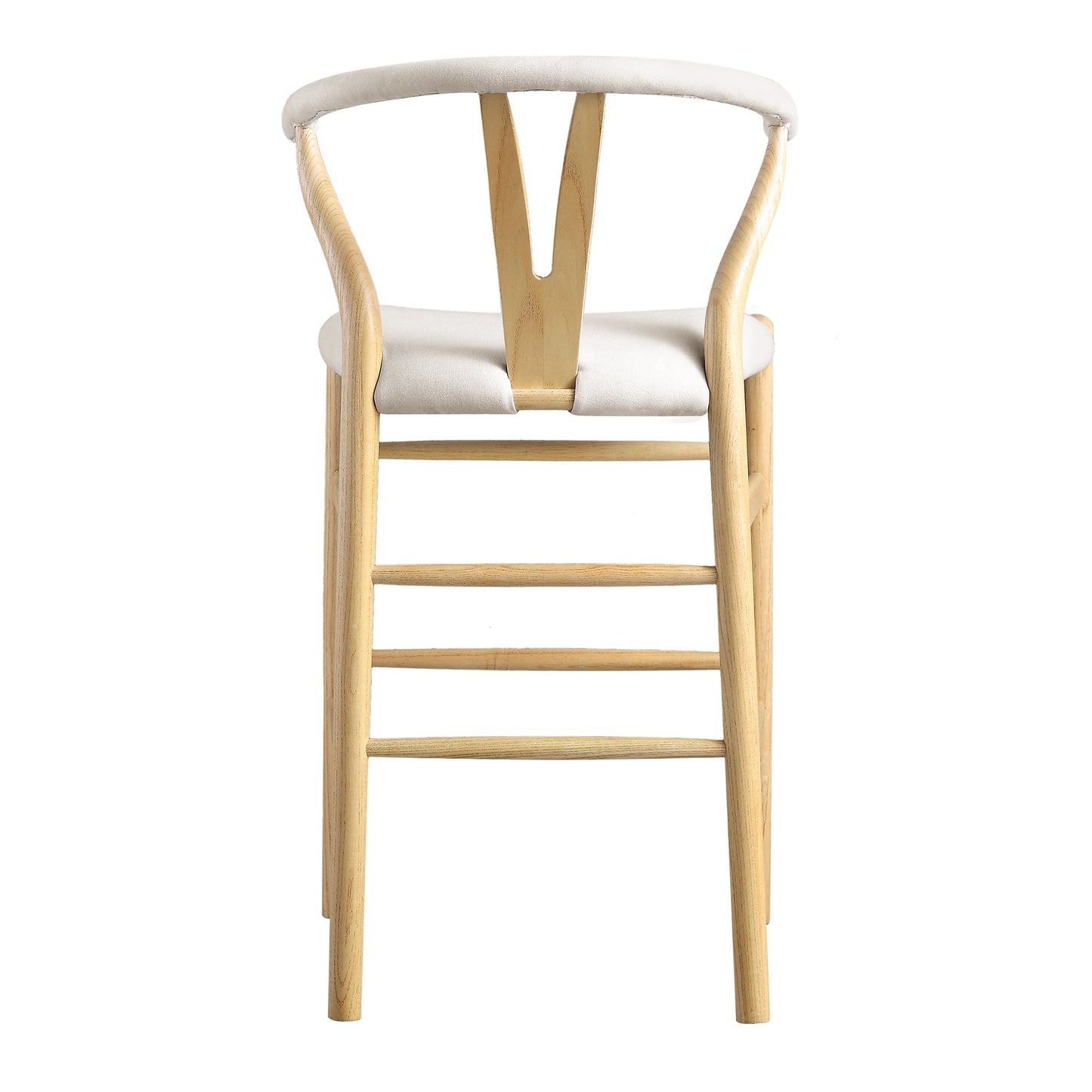 Tabouret de bar rembourré Hansel, tissu beige et cadre naturel