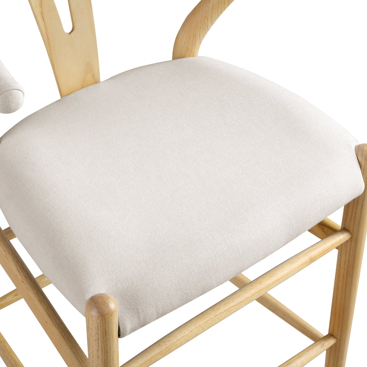 Tabouret de bar rembourré Hansel, tissu beige et cadre naturel