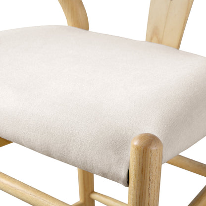 Tabouret de bar rembourré Hansel, tissu beige et cadre naturel