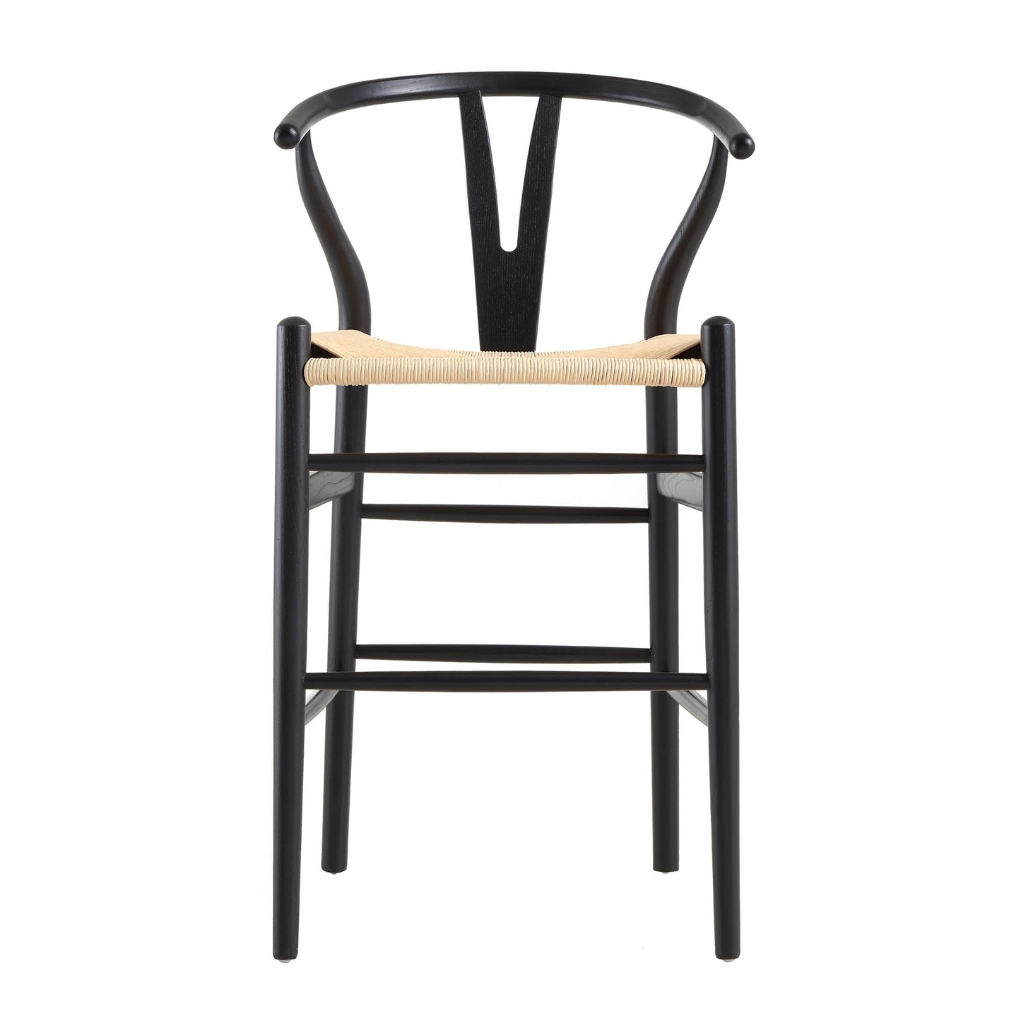 Tabouret de bar Hansel en bois tressé naturel, cadre noir