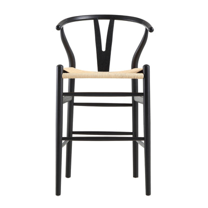 Tabouret de bar Hansel en bois tressé naturel, cadre noir