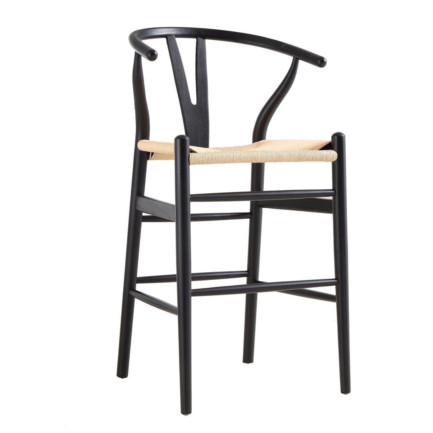 Tabouret de bar Hansel en bois tressé naturel, cadre noir