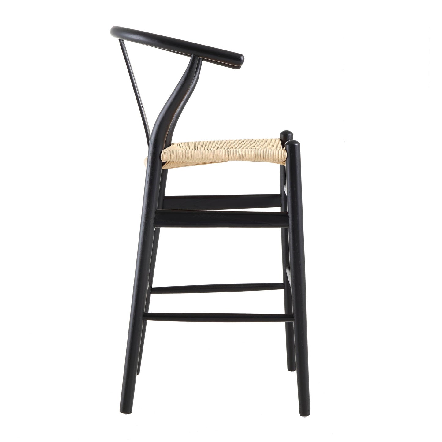 Tabouret de bar Hansel en bois tressé naturel, cadre noir
