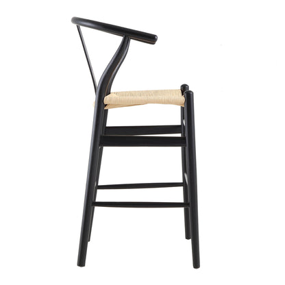 Tabouret de bar Hansel en bois tressé naturel, cadre noir