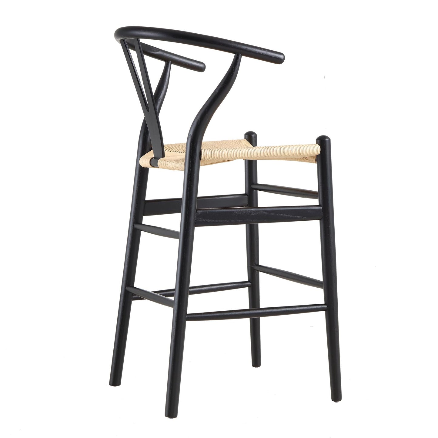 Tabouret de bar Hansel en bois tressé naturel, cadre noir