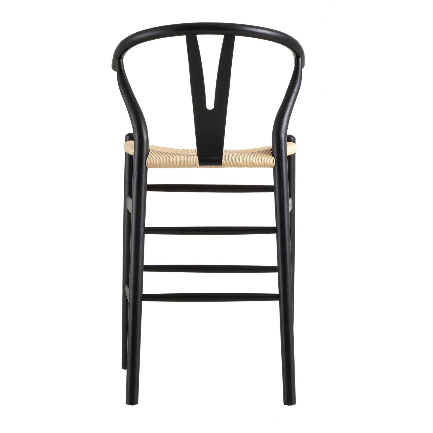 Tabouret de bar Hansel en bois tressé naturel, cadre noir