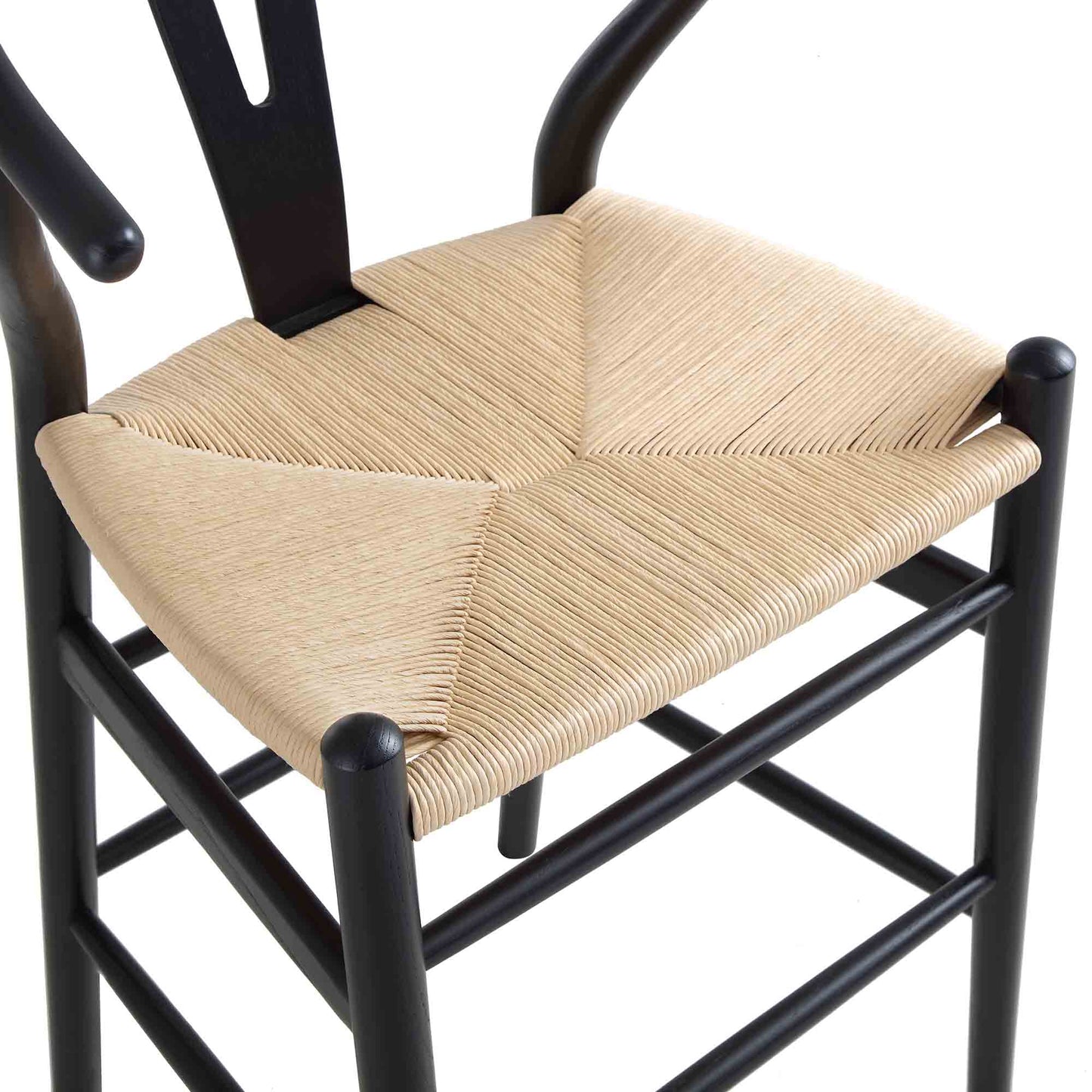 Tabouret de bar Hansel en bois tressé naturel, cadre noir