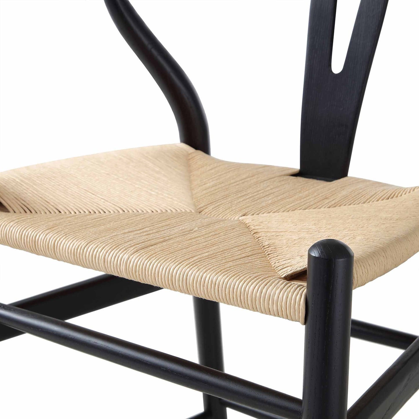 Tabouret de bar Hansel en bois tressé naturel, cadre noir