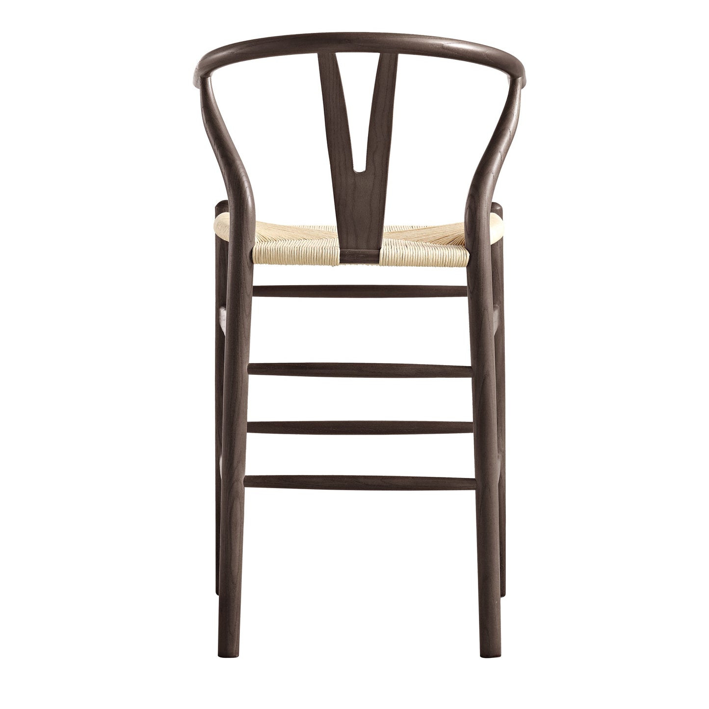 Tabouret de bar Hansel en bois tressé naturel, cadre couleur noyer foncé