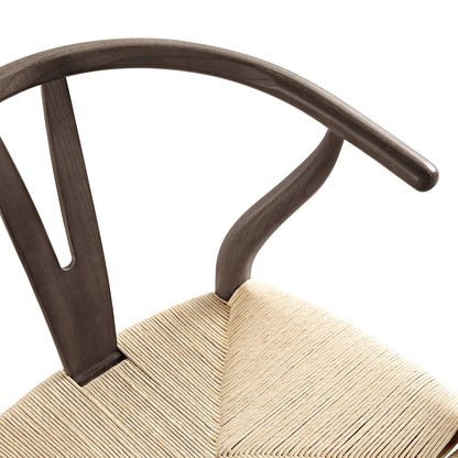 Tabouret de bar Hansel en bois tressé naturel, cadre couleur noyer foncé