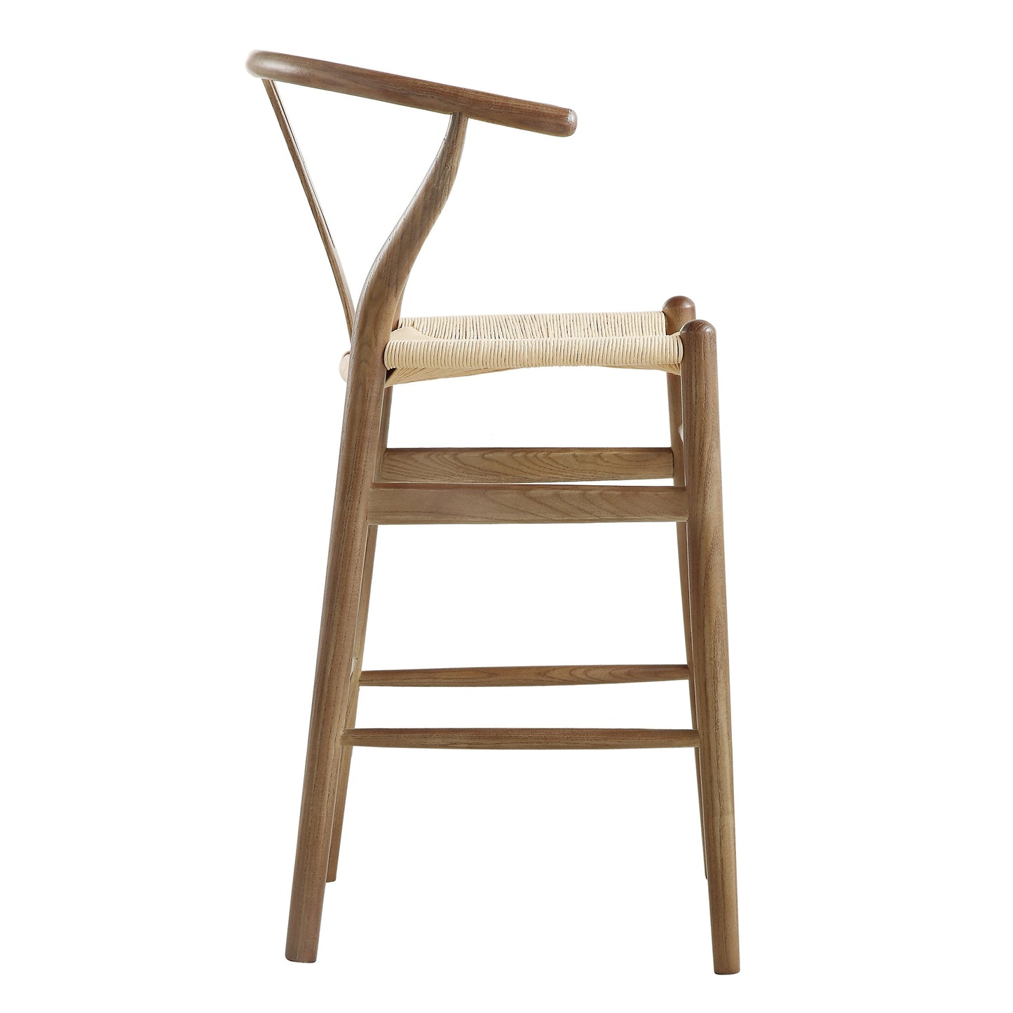Tabouret de bar Hansel en bois tressé naturel, cadre couleur noyer clair