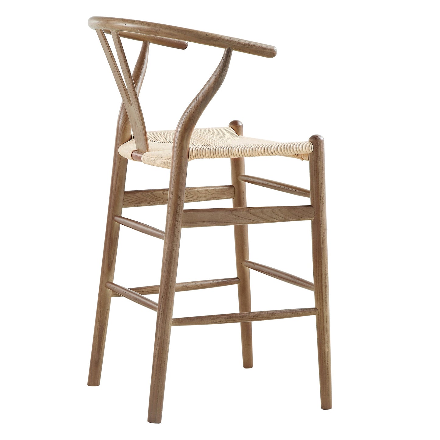 Tabouret de bar Hansel en bois tressé naturel, cadre couleur noyer clair