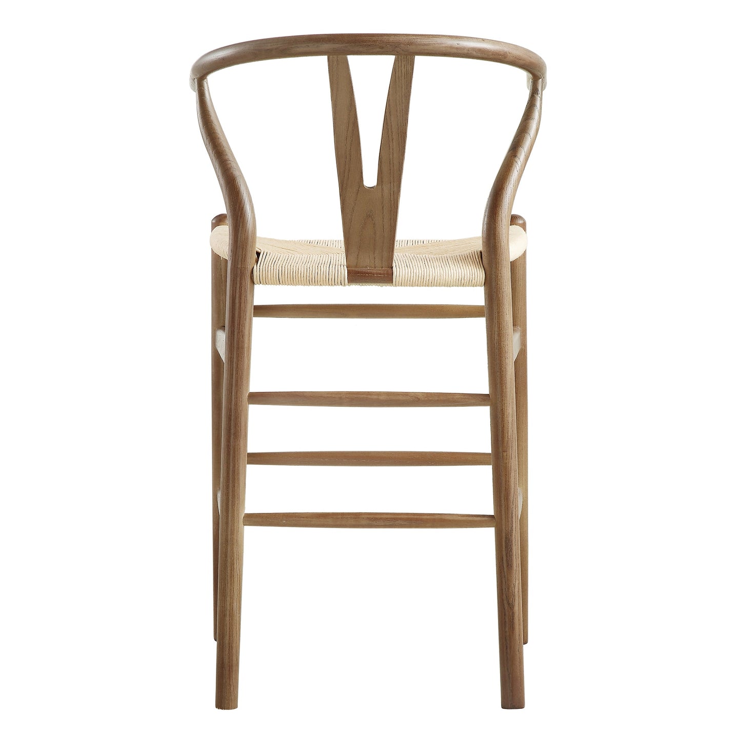 Tabouret de bar Hansel en bois tressé naturel, cadre couleur noyer clair