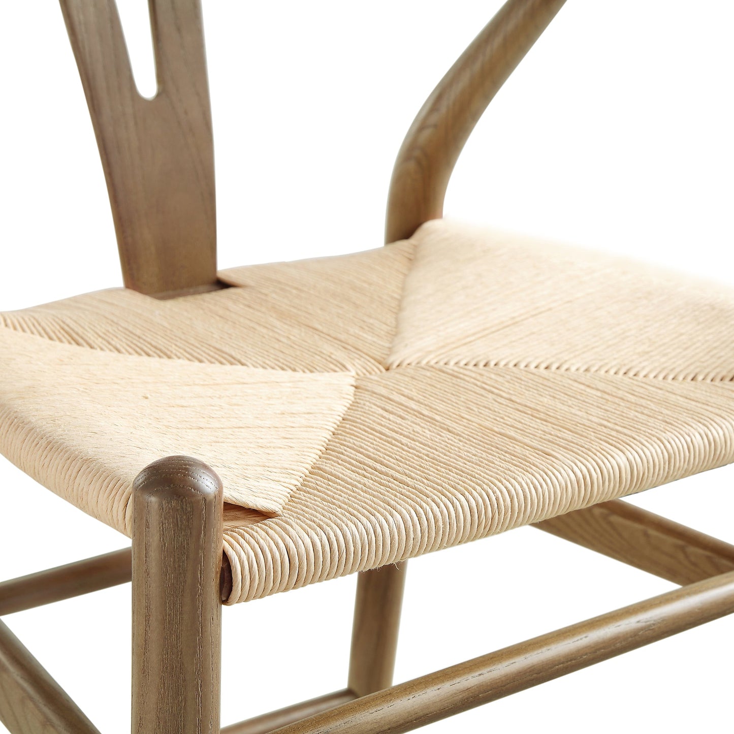 Tabouret de bar Hansel en bois tressé naturel, cadre couleur noyer clair