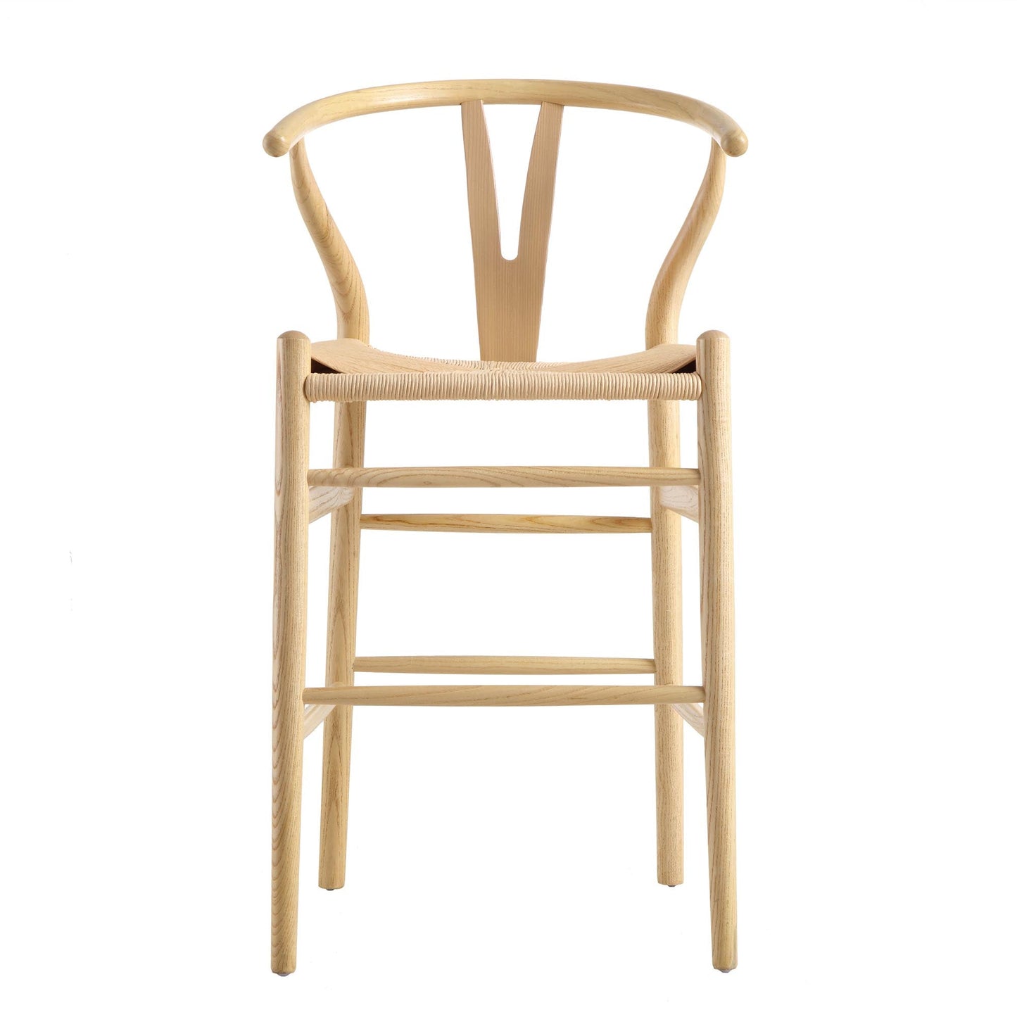 Tabouret de bar Hansel en bois tressé naturel, cadre naturel