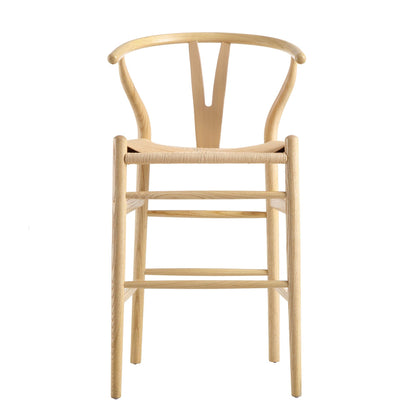 Tabouret de bar Hansel en bois tressé naturel, cadre naturel