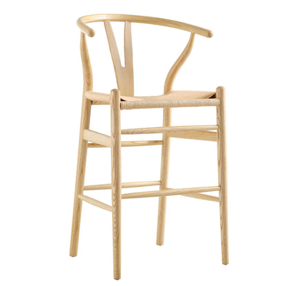 Tabouret de bar Hansel en bois tressé naturel, cadre naturel