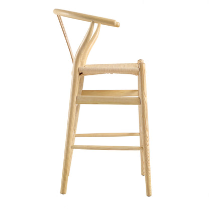 Tabouret de bar Hansel en bois tressé naturel, cadre naturel